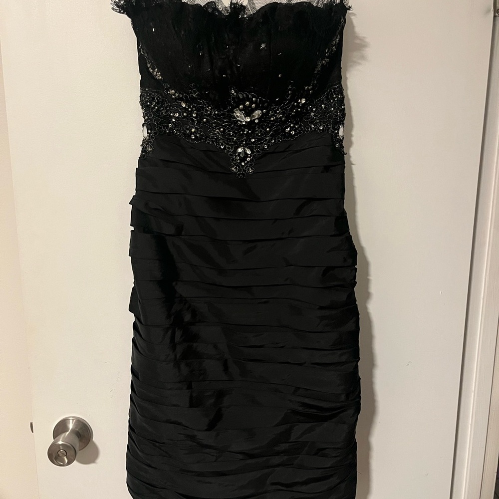May Queen Black Strapless Dress with Beaded Bodice